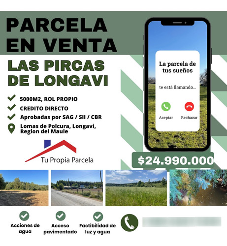 Parcelas 5000m2,con Rol, 100% Plana, Credito, Longavi