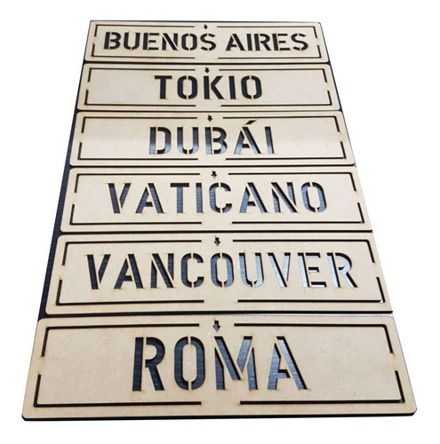 Pack X 3 Carteles Placa Decorativo De Ciudades Del Mundo Mdf