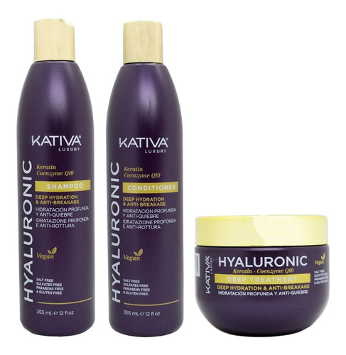 Kativa Kit Hyaluronic Shampoo + Acondicionador + Máscara 3c