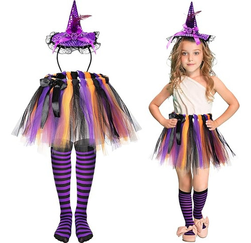 Disfraz Bruja Halloween Para Niñas Incluye Tutu Bruja Hallow