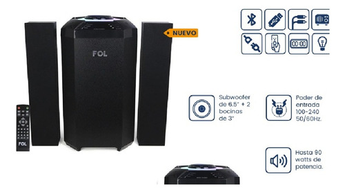 Sistema De Teatro En Casa 2.1 Subwoofer Bluetooth Negro 2.1