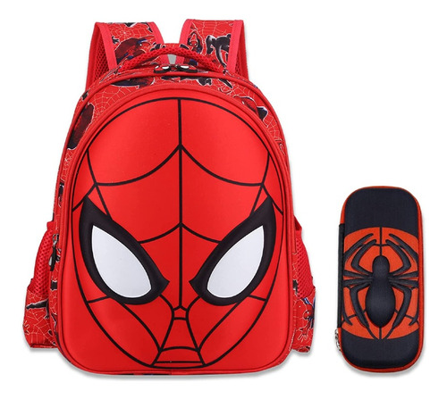 Bolso Escolar 3d Spiderman 2 Piezas Color Rojo