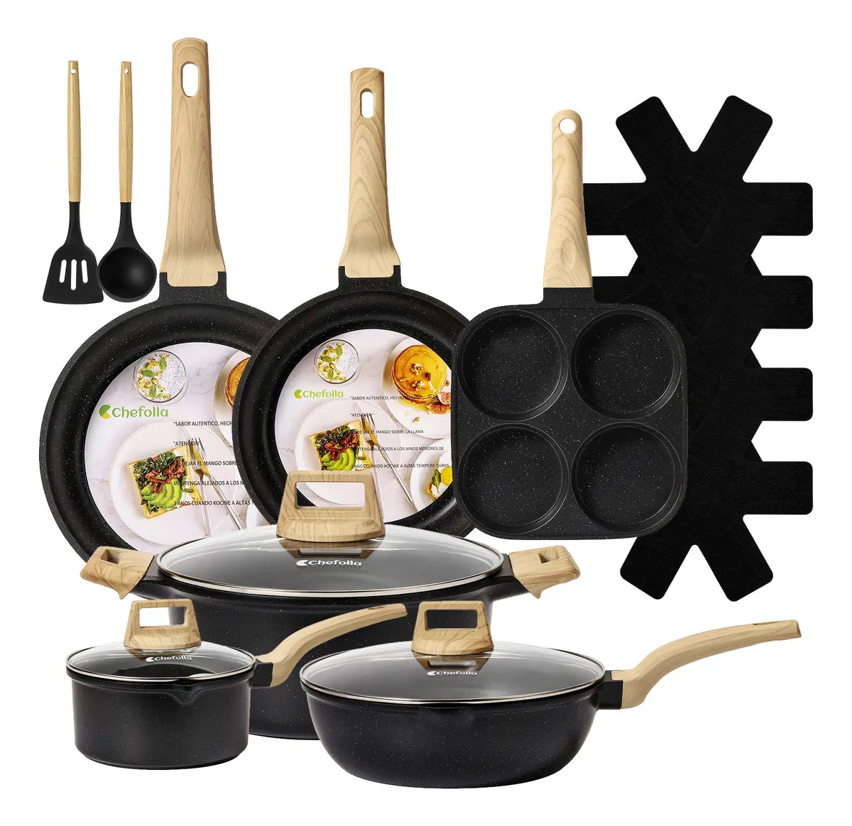 Bateria de Cocina Antiadherente 15 piezas Aluminio para induccion o gas juego de bateria cocina