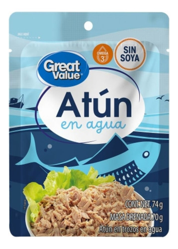 10 Pzas AtĂșn Great Value En Agua 74 G
