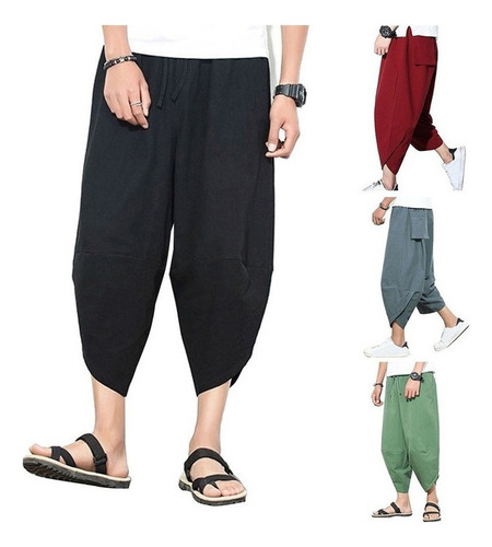 Pantalón Samurai Oversize Liso Para Hombre De Talla Grande