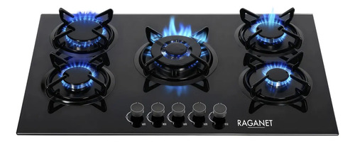 Estufa De Mesa/parrilla De Gas 5 Quemadores Cristal Templado Color Negro