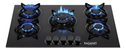 Estufa De Mesa/parrilla De Gas 5 Quemadores Cristal Templado Color Negro