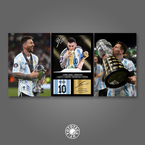 Cuadro Decorativo Mural Tríptico Leo Messi 180x90 Pvc 5mm