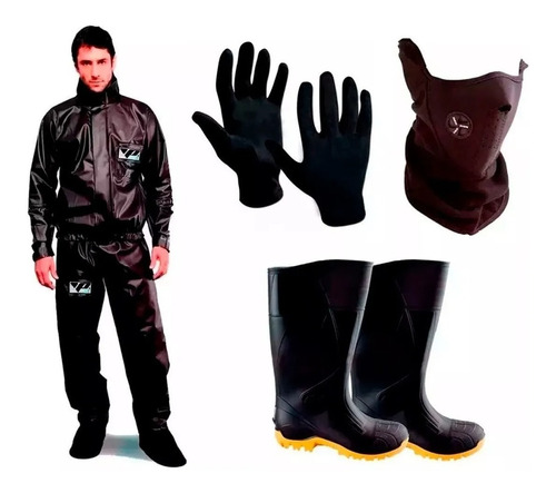 Combo Lluvia Pantaneiro + Botas Altas +guantes + Mascara Fas