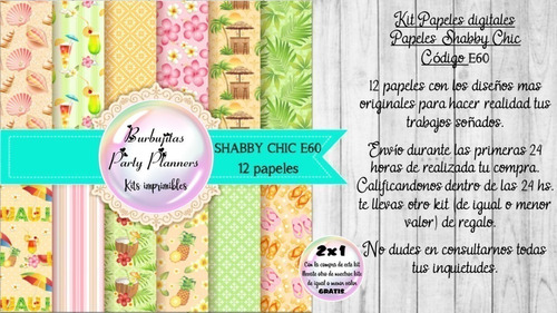 Papeles Digitales Fondos Shabby Chic Naranja Verde E60