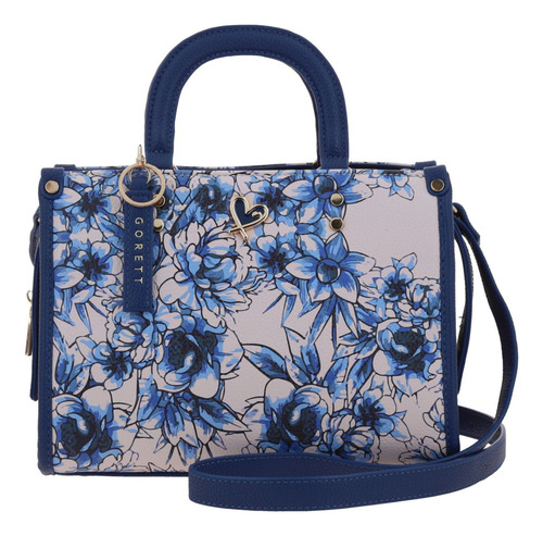 Bolso Dama Satchel Gorett Original Color Azul Flores Msi