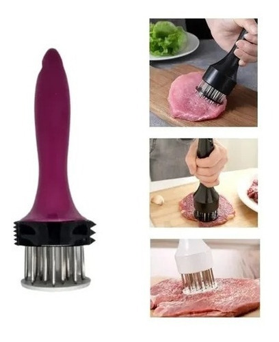 Martillo Ablandador Carne Con Agujas Acero Inoxidable Cocina Color Mango Negro-morado