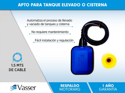 Imagen 2 de 3 de Flotante Para Tanque De Agua Automático Vasser 1,5 Mt Cable