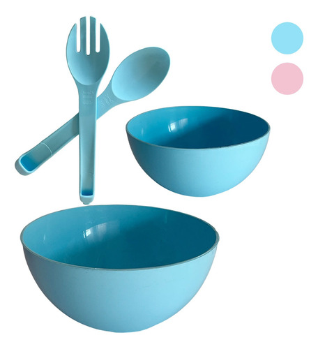 Set Bowls 2 Tamaños + Pinza Ensalada Doble Uso Plastico 