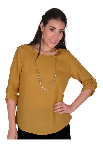 Blusa Manga Tres Cuartos Cuello Redondo Y Collar 509 4202 Cuotas
