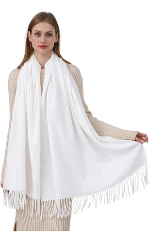 Pashmina, Bufanda Accesorio Versátil Pareo Blanco Liso Unitalla