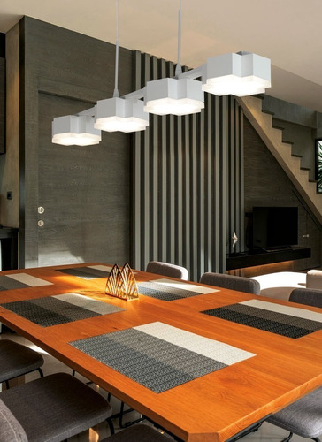 Imagen 2 de 4 de Colgante Moscu Moderno Led 4 Luces Blanco Altura Regulable