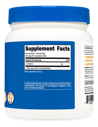 Suplemento Nutricost Pure L-citrulina Em Pó 600g