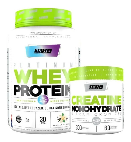 Imagen 1 de 10 de Proteina Whey Prontein 2lb + Creatina 300 Gr Star Nutrition