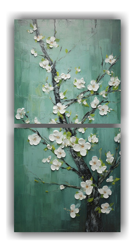 160x80cm Cuadro Decorativo De Cerezos En Flor Verde En Lienz