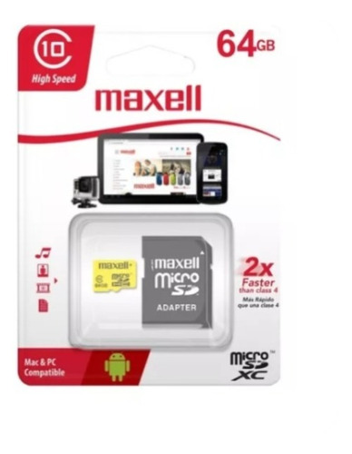 Memoria Micro Sd 64 Gb Clase 10 Maxell Tablet Celular Audio