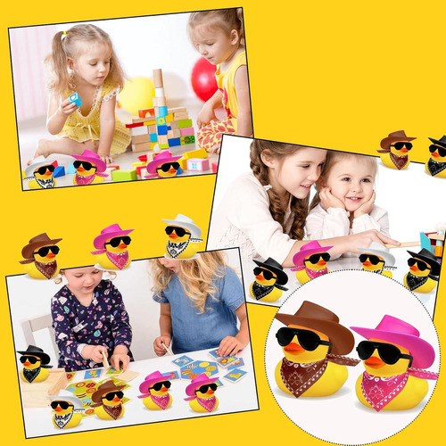 12 Mini Patos Vaqueros Con Sombrero, Bufanda Y Gafas De Sol
