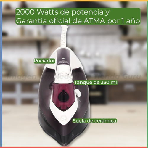 Imagen 3 de 5 de Plancha A Vapor Atma Cerámica Vapor Vertical Violeta Pav2453