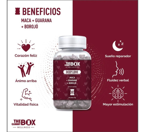 Imagen 3 de 4 de The Gummy Box Deep Love Maca+ Guaraná + Borojo