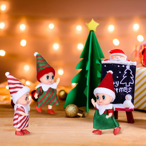 3 Piezas Pequeña Muñeca Elfo Navidad Miniatura Elfo Gemelos
