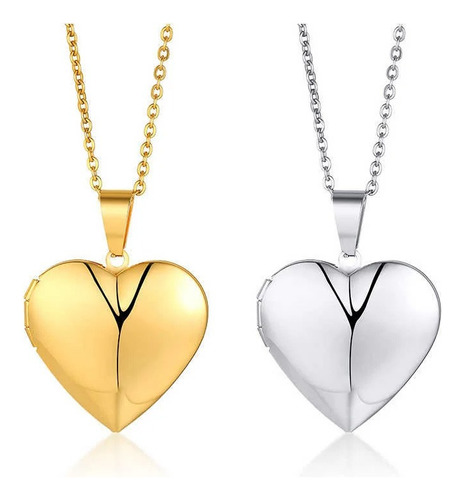 Collar Dije Corazon Medallon Ligero Acero Inoxidable Charm P Dorado
