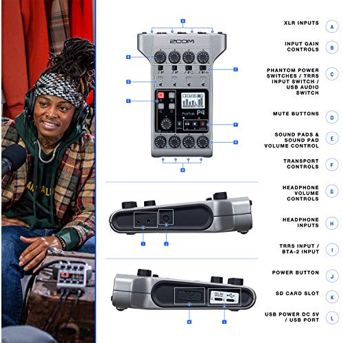 Podtrak P4 Grabadora Portatil Multipista Podcast 2 1 Mic