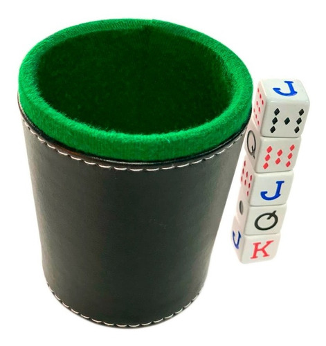 Cubilete Con 5 Dados De Poker Cubano + Baraja Faisán Roja