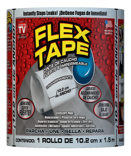 Cinta De Caucho Transparente Flex Tape 10,2 Cm X 1,5 Mts