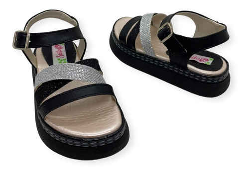 Imagen 3 de 6 de Sandalias De Nena Elástico Brillo Base Liviana Hebilla 27-36