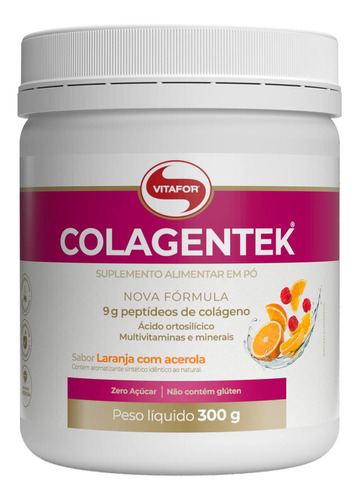 Colagentek 300g - Colágeno Hidrolisado - Laranja com Acerola Vitafor