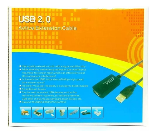 Cabo Extensor Usb 2.0 5 Metros Repetidor Amplificado Ativo Cor Cinza-escuro