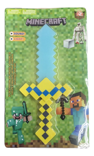 Imagem 2 de 2 de Cartela Espada Minecraft Som/luz Amarela 37cm 9250