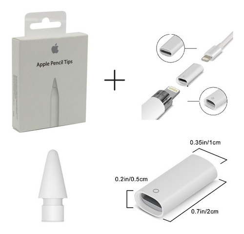 Imagen 1 de 1 de Combo Punta Apple Pencil Tip 1 Y 2 + Adaptador Carga