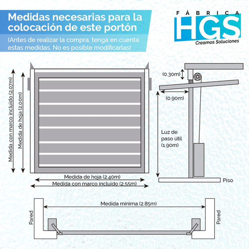 Portón Levadizo Manual 2.55x2.05 Con Puerta Plegado Vertical Gris Oscuro