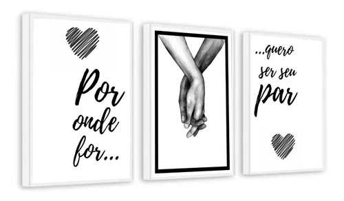 3 Quadros Decorativo Romântico Namorados Quarto Casal Tam M