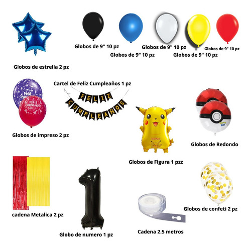Kit De Globos De Pikachu 62 Pz Número 9 Kit De Globos De Pikachu