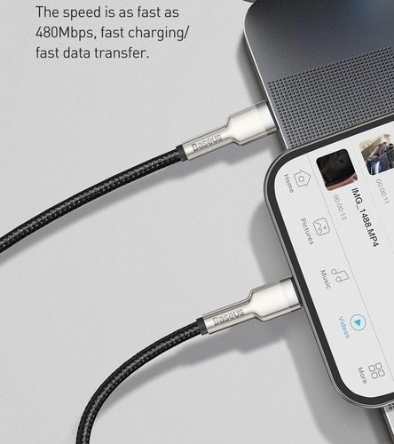 Imagen 5 de 9 de Cable Para iPhone Baseus Tipo C A Lightning Metalico 2m 20w