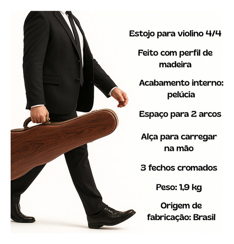 Estojo Case Violino Leilo Clássico Madeira