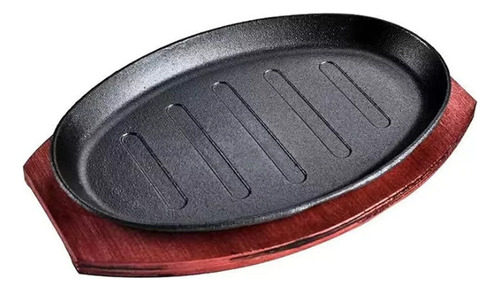 Plancha Plato De Fierro Fundido Con Base De Madera 28cm