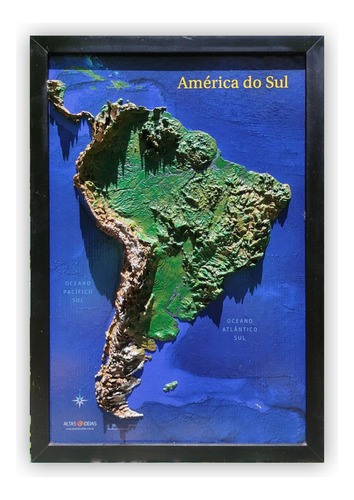 Quadro América Do Sul - Mapa 3d Colorido Com Relevo Realista