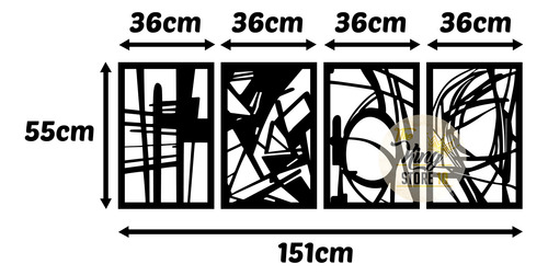 Set 4 Cuadros Elegante Líneas Abstractas Mdf S035