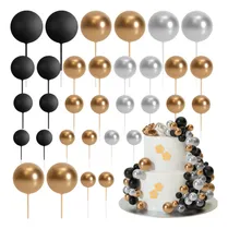 Comprar Kit De Cake Toppers Plateado Negro Y Dorado 4 Tamaños 32pzs