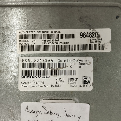 Computadora Avenger Sebring Journey 2007-2010 2.4 Ya Progra (Usado)