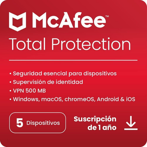 Imagen 1 de 3 de Mcafee® Total Protection 5 Dispositivos 1 Año