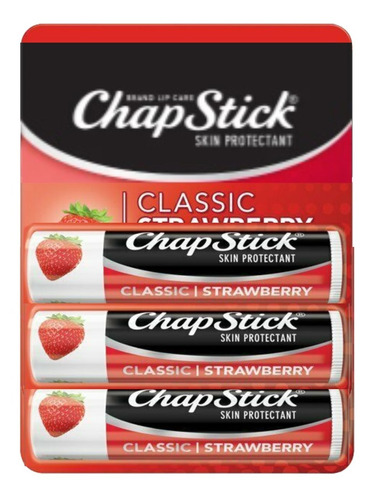 3 Chapstick Lip Balm Classic Morango Protetor Labial